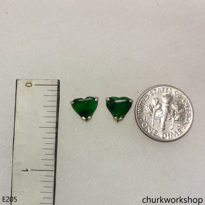 Green heart ear studs 14K yellow gold