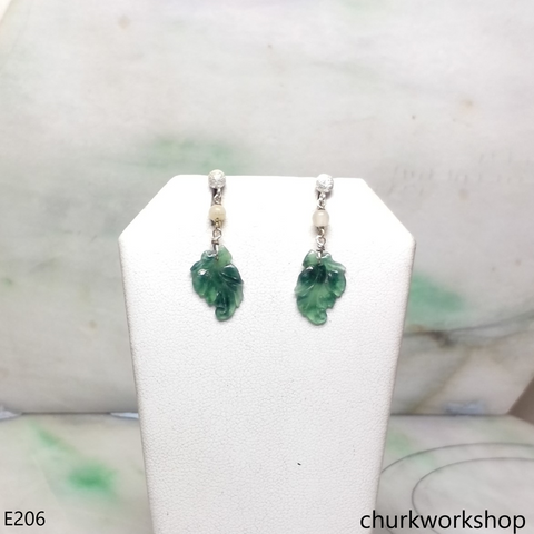 Bluish green jade leaf earrings