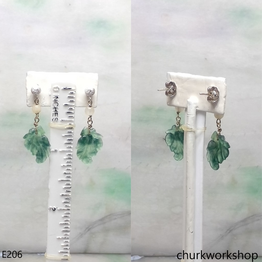 Bluish green jade leaf earrings