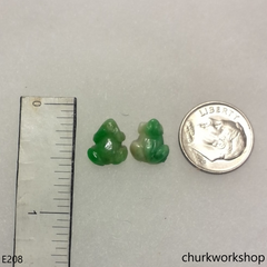 Green jade frog silver ear studs