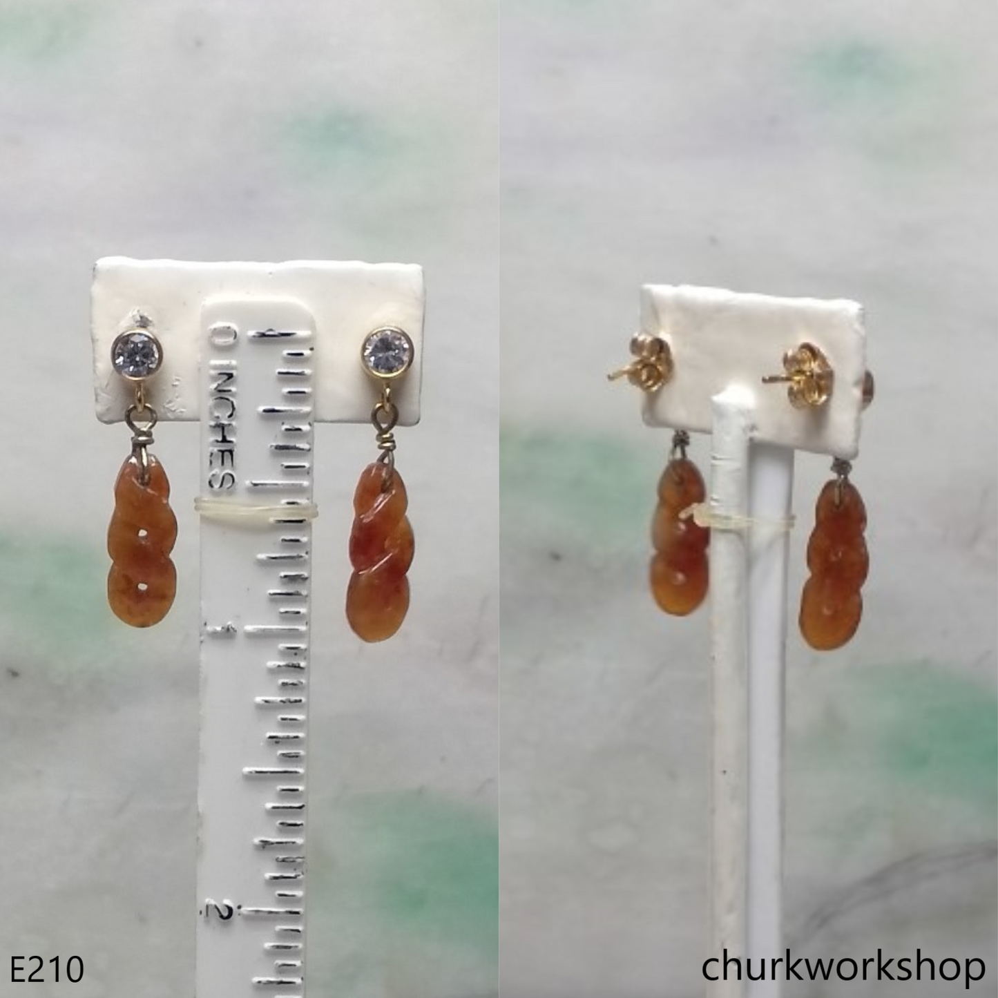 Red jade 14k yellow gold filled earrings
