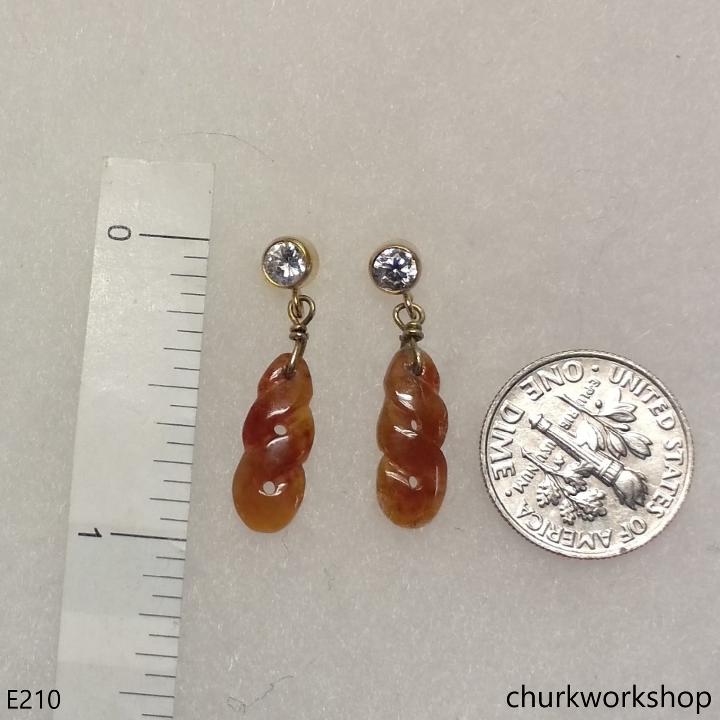 Red jade 14k yellow gold filled earrings