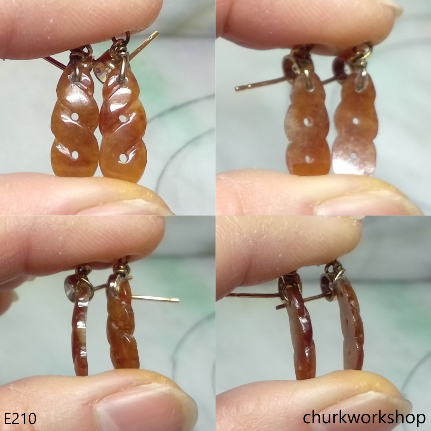 Red jade 14k yellow gold filled earrings