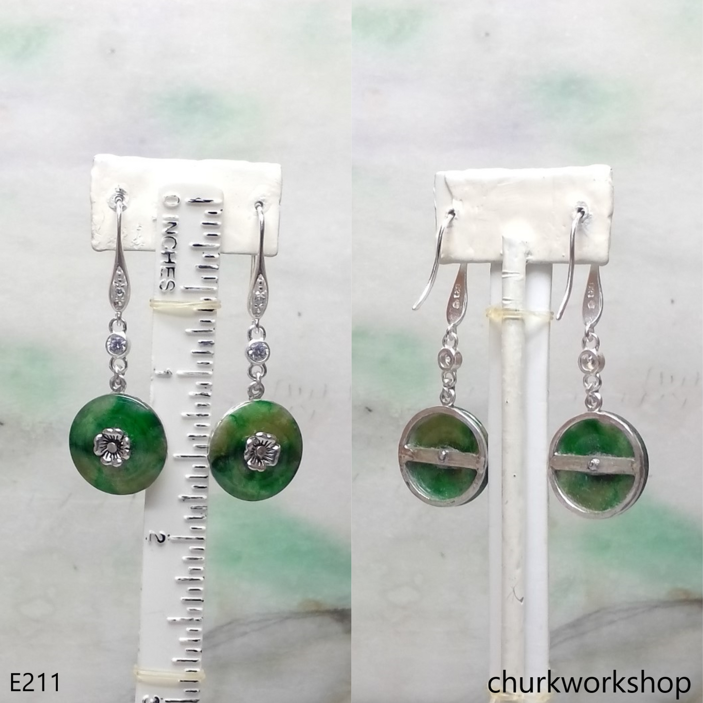 Dark green jade dangling earrings