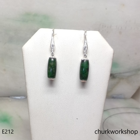 Dark green long bead earrings