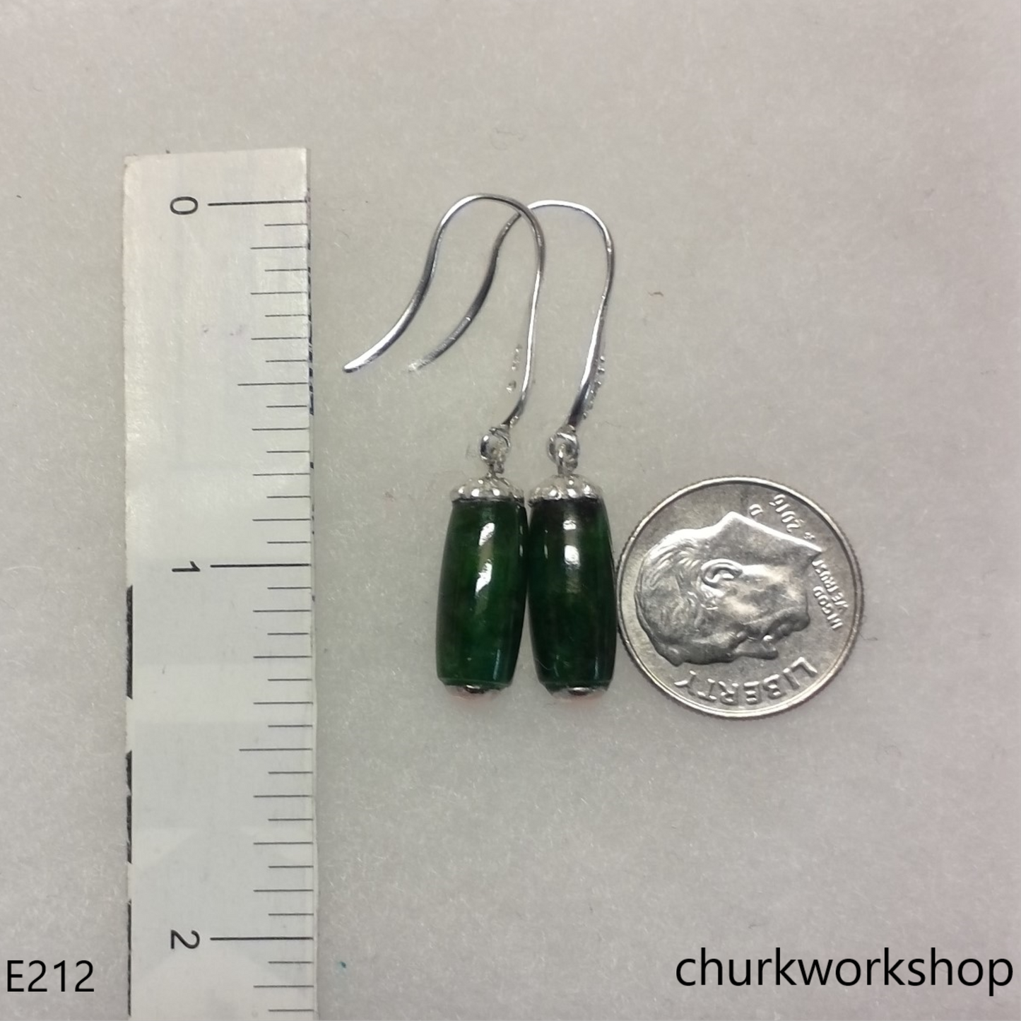 Dark green long bead earrings