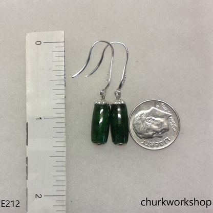 Dark green long bead earrings