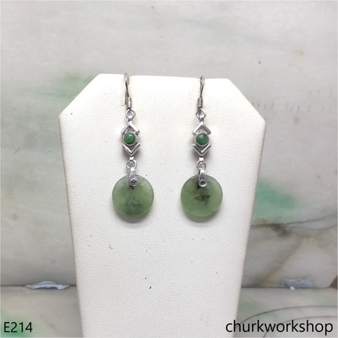 Light green flat circle jade ear hooks