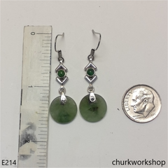 Light green flat circle jade ear hooks