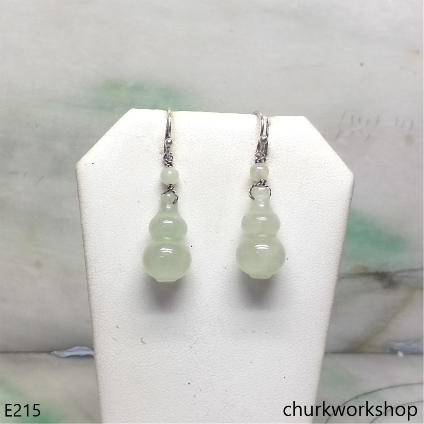 Pale green jade gourd earrings