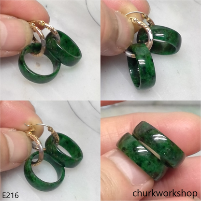 Dark green jade earrings