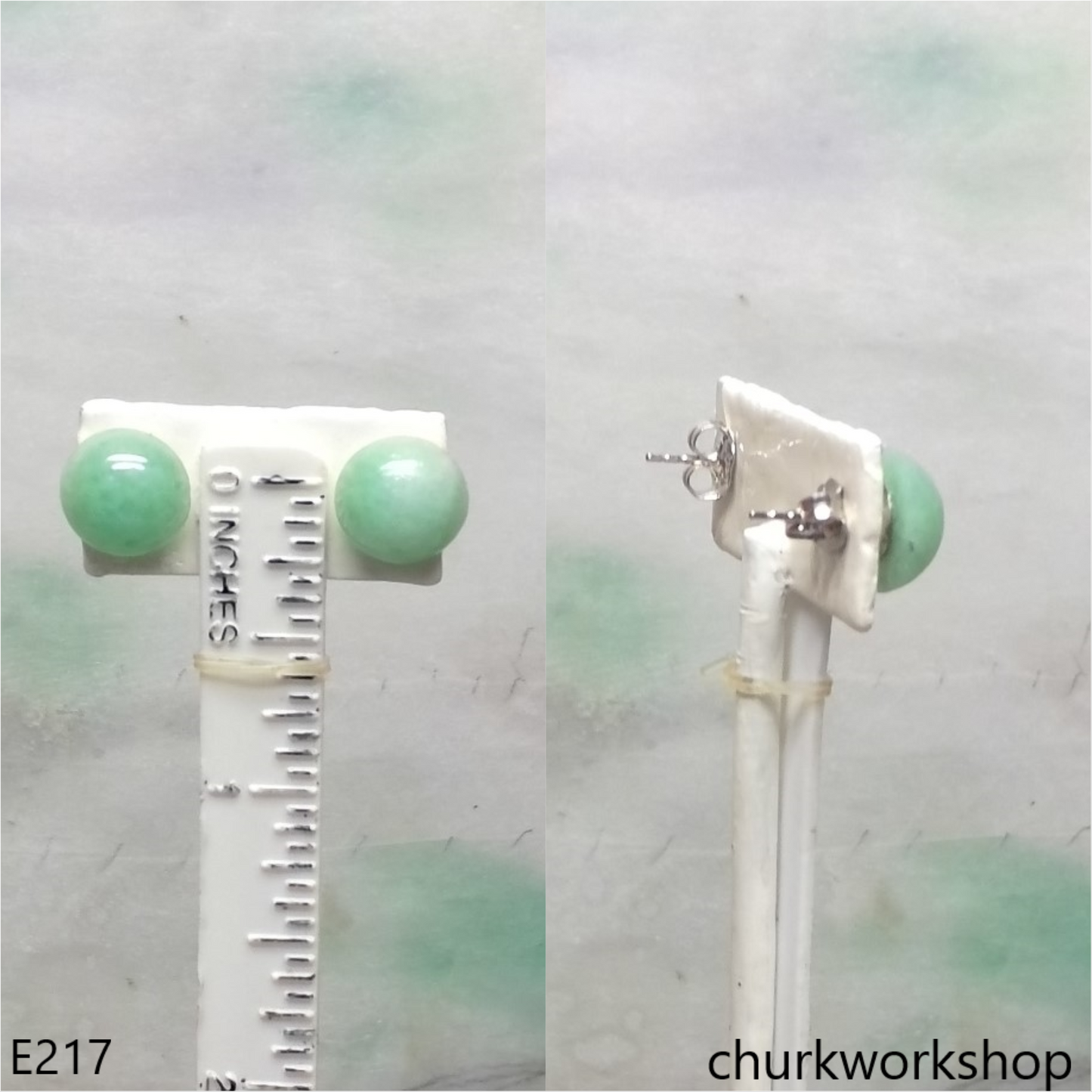 Round half ball jade silver ear studs