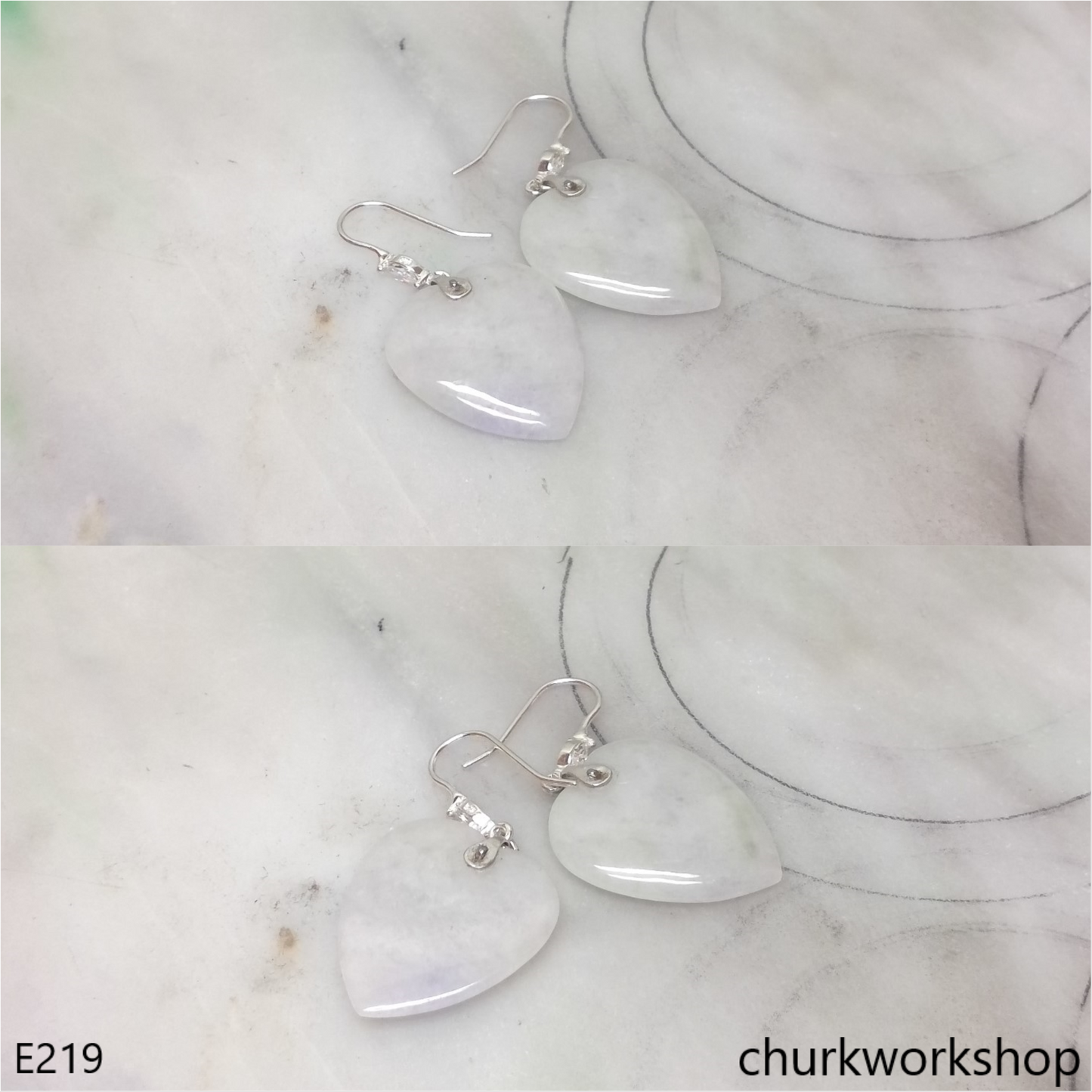 Lavender & green jade heart earrings