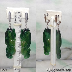 Dark green jade dragon earrings sterling silver