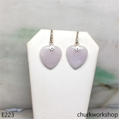 Lavender jade heart earrings