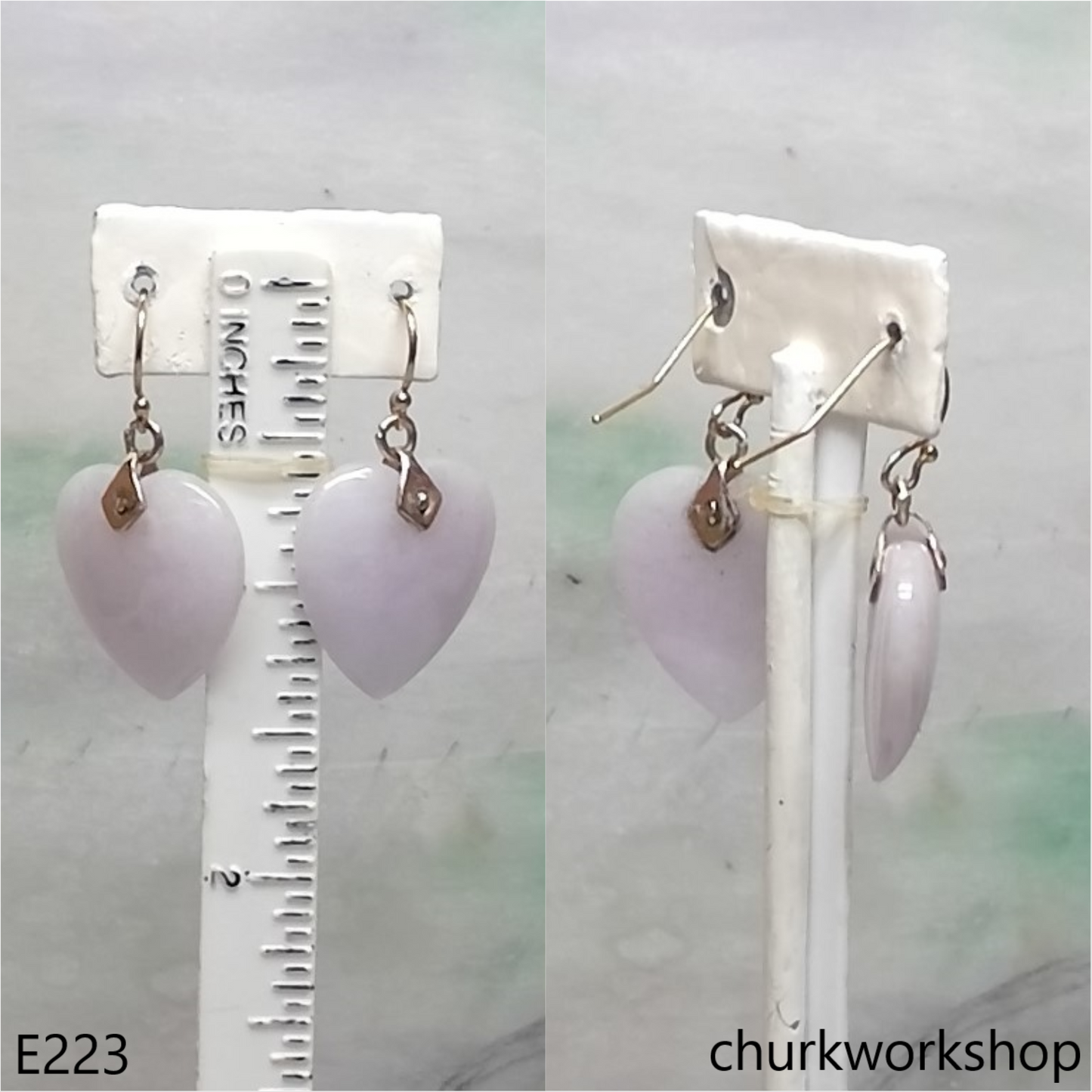 Lavender jade heart earrings