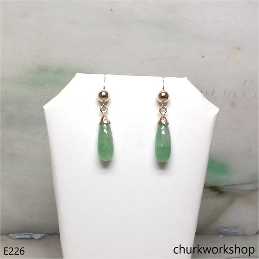Light green jade rain drop earrings 14K yellow gold