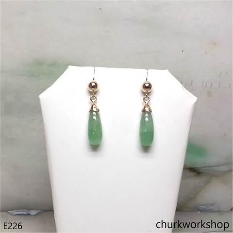 Light green jade rain drop earrings 14K yellow gold