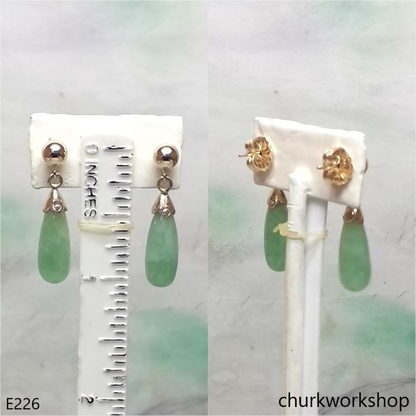 Light green jade rain drop earrings 14K yellow gold
