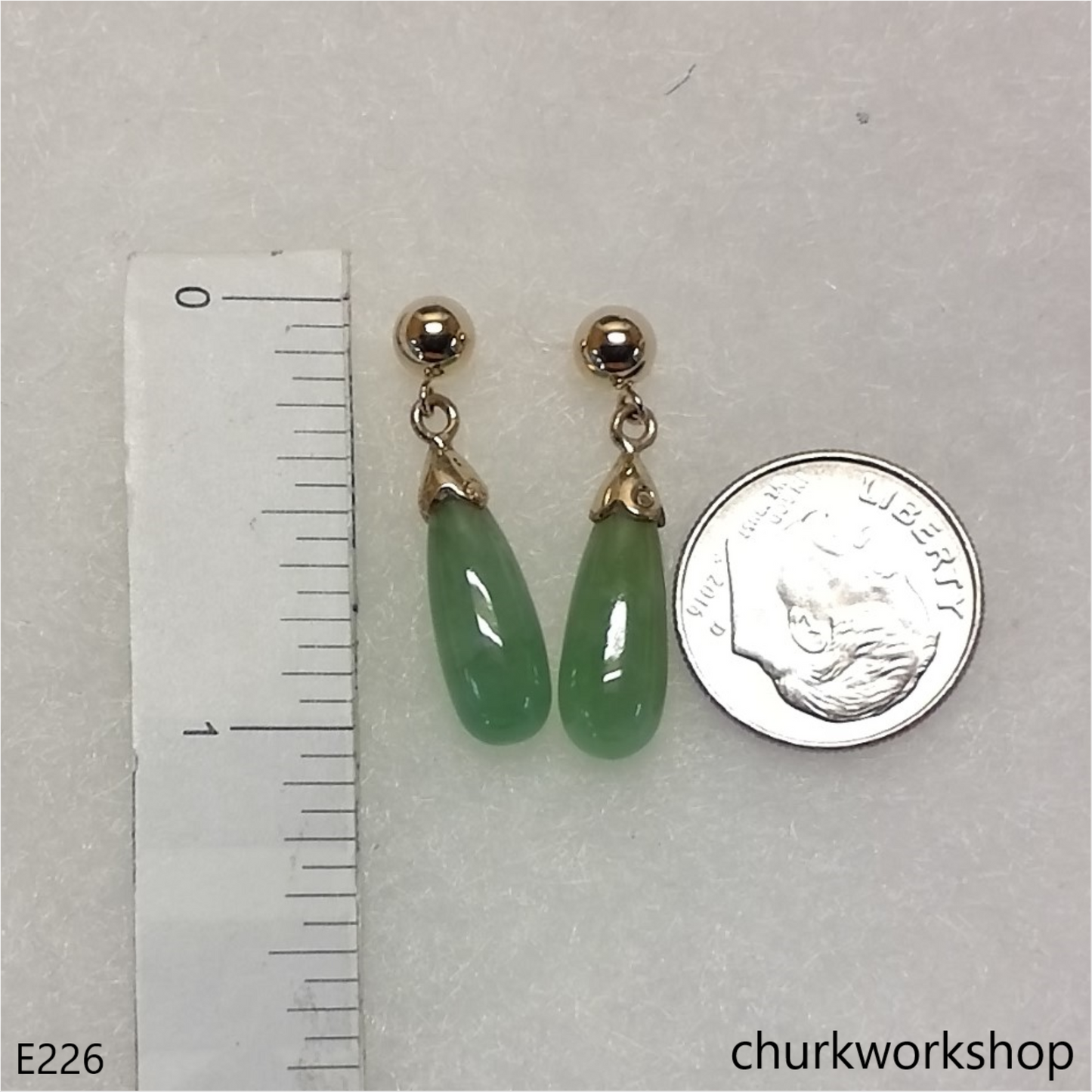 Light green jade rain drop earrings 14K yellow gold