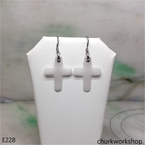 White jade cross earrings