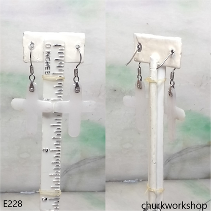 White jade cross earrings