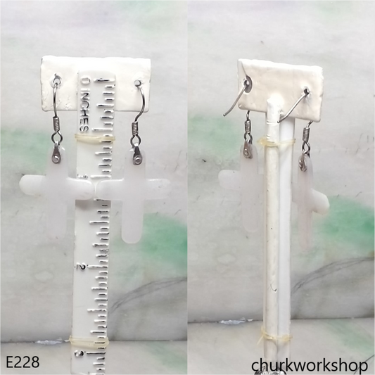 White jade cross earrings