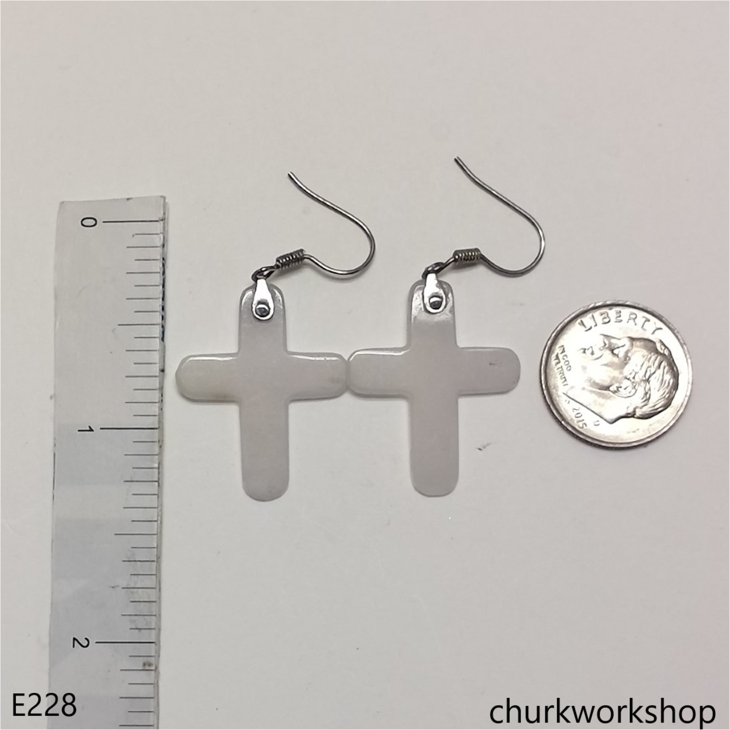 White jade cross earrings