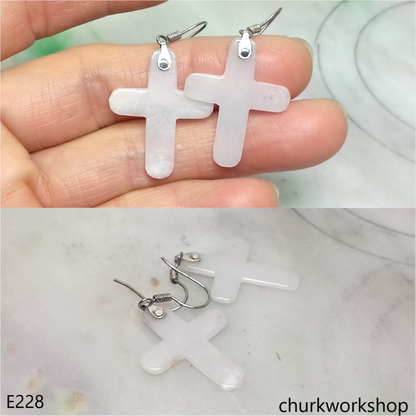 White jade cross earrings