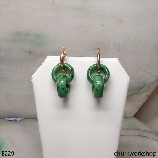 Green double jade ring dangling earrings