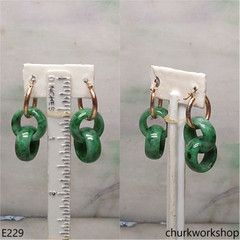 Green double jade ring dangling earrings