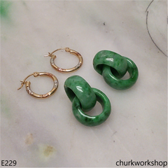 Green double jade ring dangling earrings
