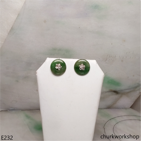 Dark green color jade ear studs