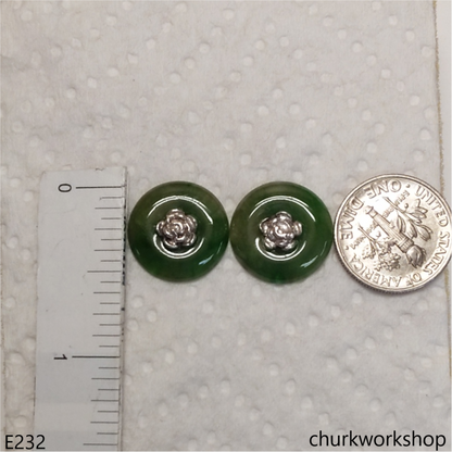 Dark green color jade ear studs