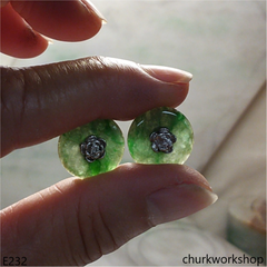 Dark green color jade ear studs