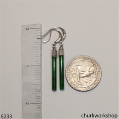 Green jade stick earrings