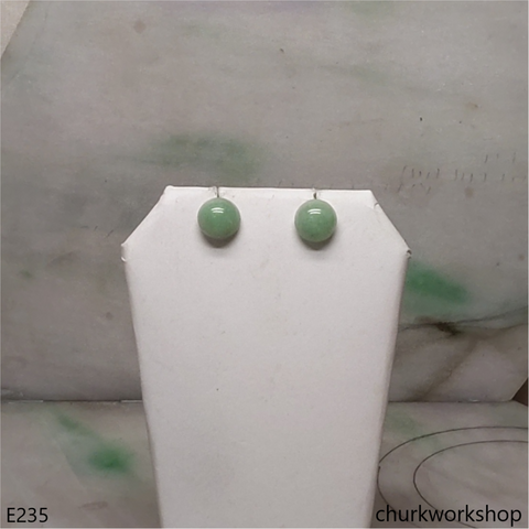 Light green jade half bead silver ear studs
