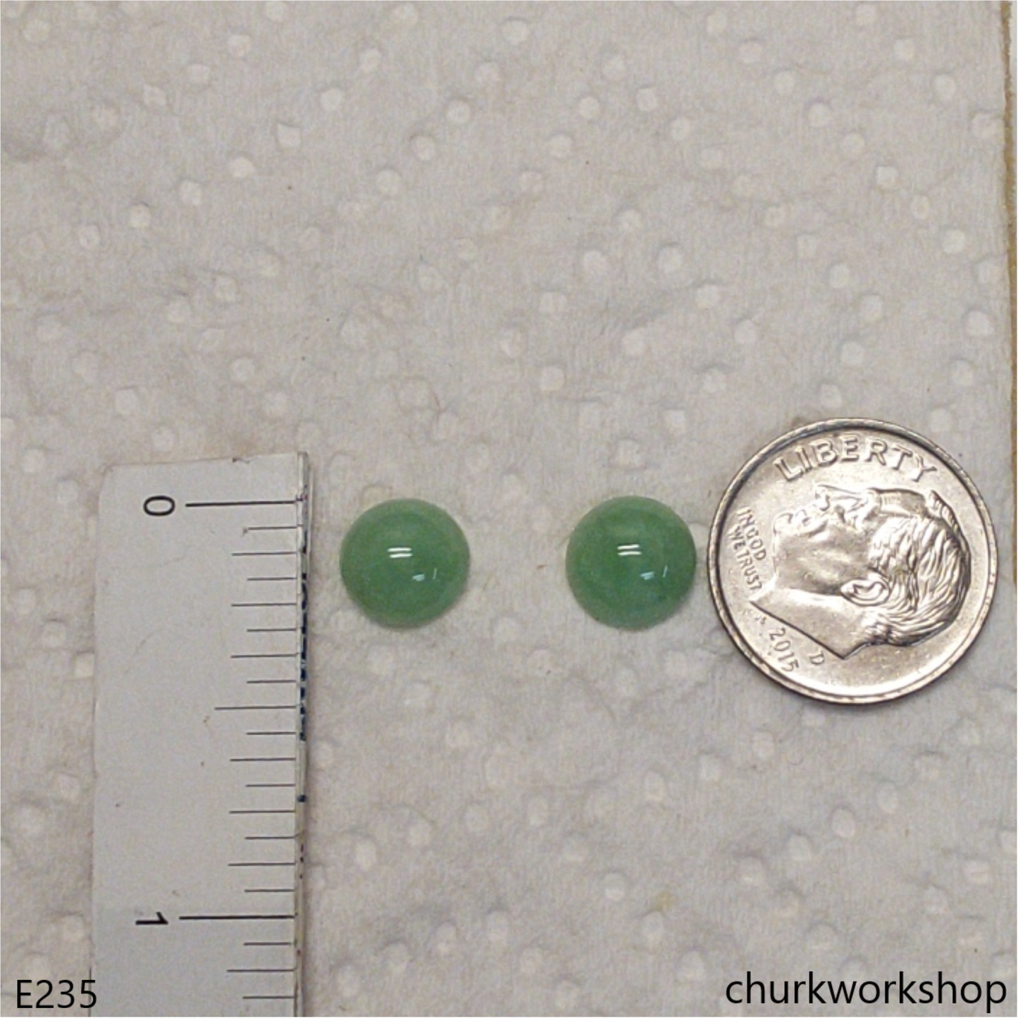 Light green jade half bead silver ear studs