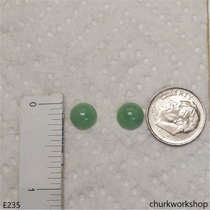 Light green jade half bead silver ear studs