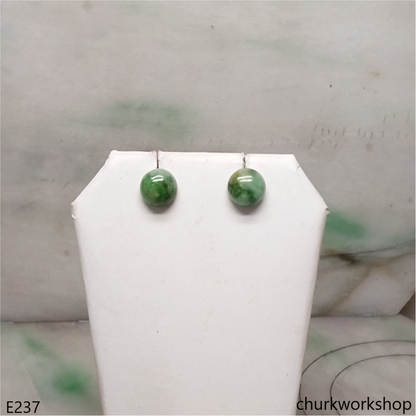 Green jade half bead 14K ear studs