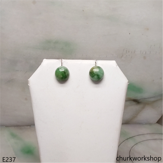 Green jade half bead 14K ear studs