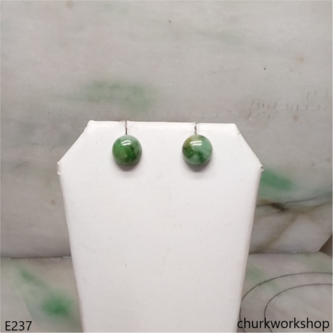 Green jade half bead 14K ear studs