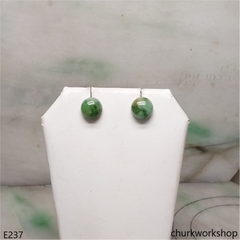 Green jade half bead 14K ear studs