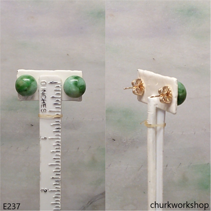Green jade half bead 14K ear studs