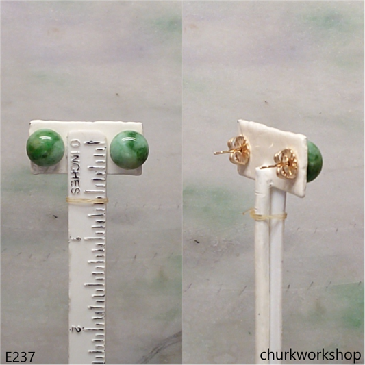 Green jade half bead 14K ear studs