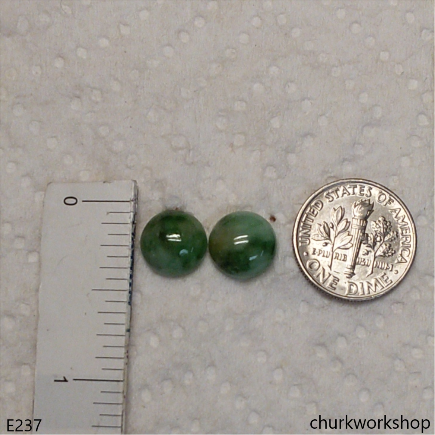 Green jade half bead 14K ear studs