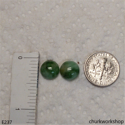 Green jade half bead 14K ear studs