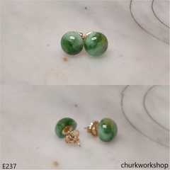 Green jade half bead 14K ear studs