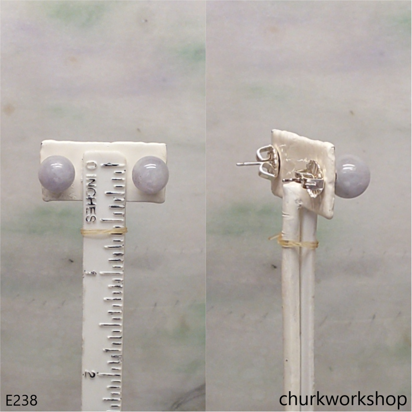 Lavender jade bead silver ear studs