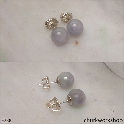 Lavender jade bead silver ear studs